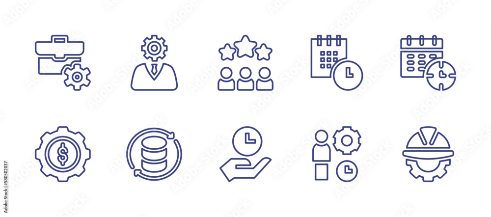 Management line icon set. Editable stroke. Vector illustration. Containing portfolio, employee, team, appointment, management, return, time management, engineering.