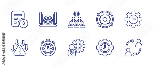 Management line icon set. Editable stroke. Vector illustration. Containing project plan, scheme, team, running, time management, risk, management, change.