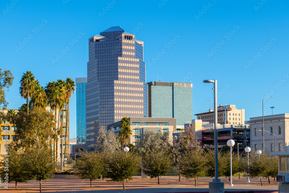 Tucson modern skyscrapers including One South Church building on Church Avenue in downtown Tucson, Arizona AZ, USA. Tucson modern skyscrapers including One South Church building on Church Avenue in downtown Tucson, Arizona AZ, USA.