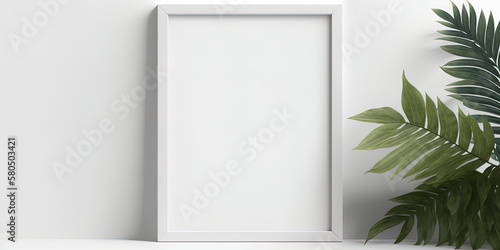 Wallpaper Mural Vertical picture frame mockup with blank space on a white wall. AI-Generated Torontodigital.ca