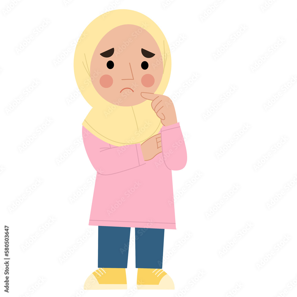 Illustration of a hijab girl thinking Illustration of a hijab girl thinking