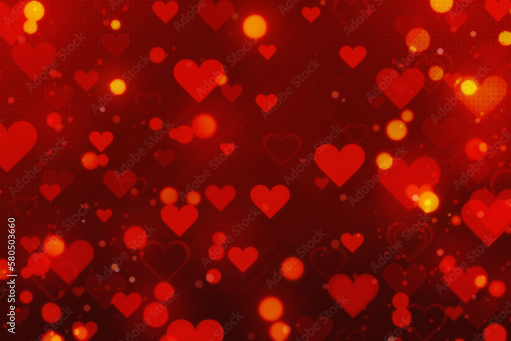 Passionate red background with many scattered hearts
