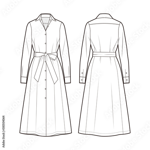 Women's Shirt Dress fashion vector sketch, Apparel template - Illustrator CC