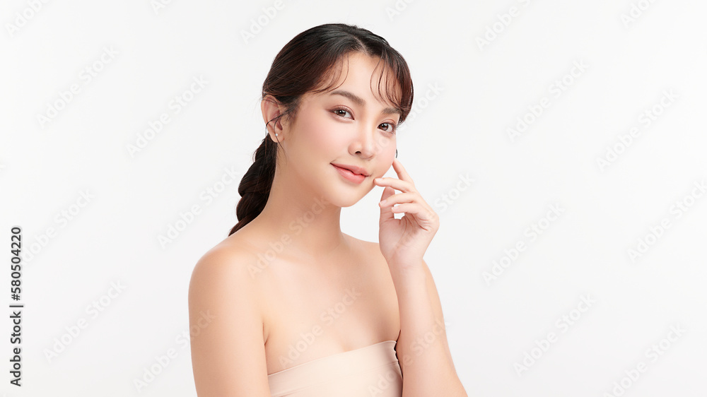 Beautiful young asian woman with clean fresh skin on white background, Face care, Facial treatment, Cosmetology, beauty and spa, Asian women portrait. Beautiful young asian woman with clean fresh skin on white background, Face care, Facial treatment, Cosmetology, beauty and spa, Asian women portrait.