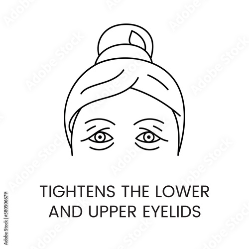 Tightens the lower and upper eyelid line icon in vector, illustration of a woman's face with an impending eyelid and bags under the eyes