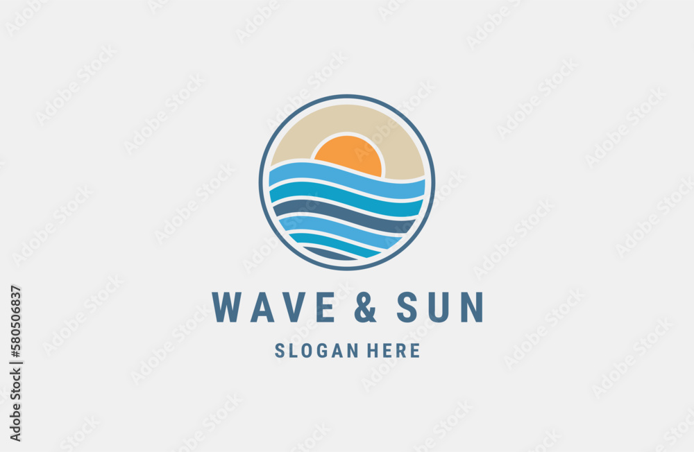 Wave sun logo icon vector in trendy line linear outline illustration Wave sun logo icon vector in trendy line linear outline illustration