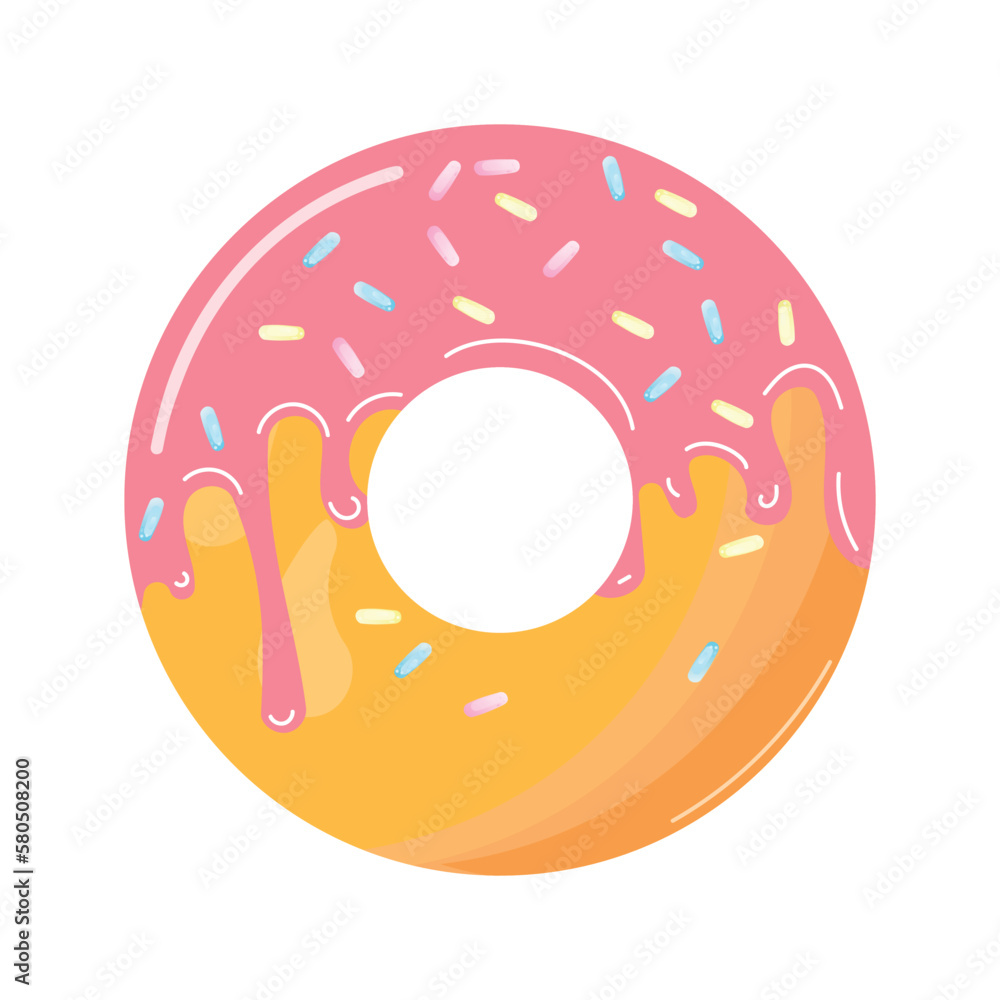 Sweet donut with pink icing. Vector illustration of a donut icon. Strawberry donuts, a concept