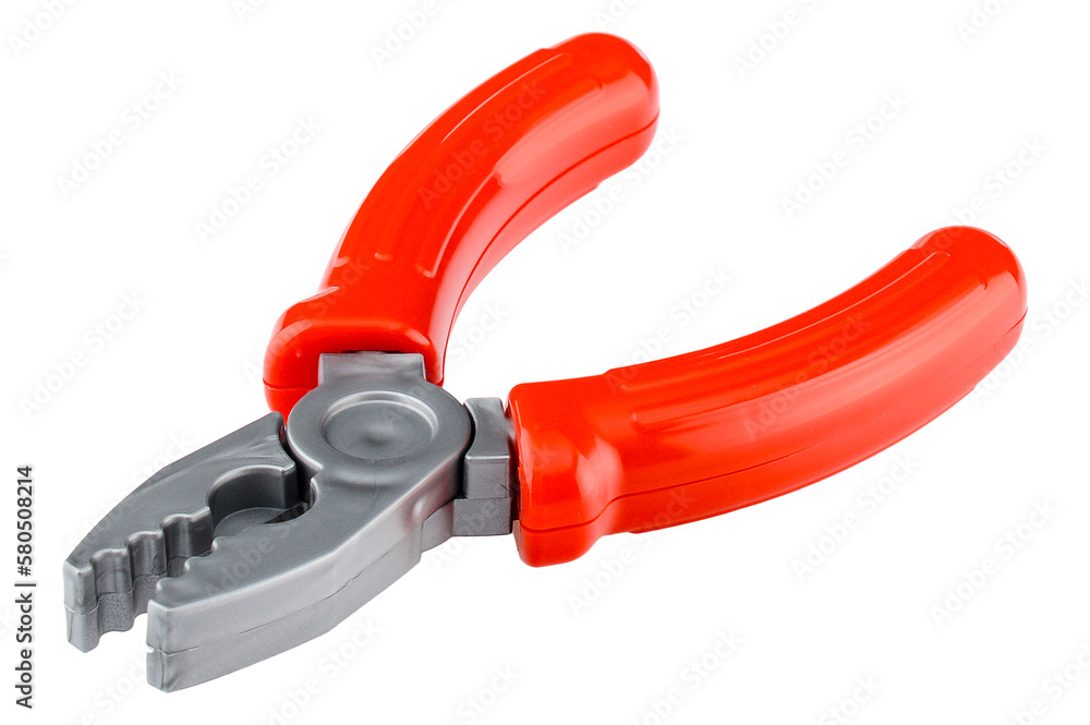 A set of toy tools isolated on a white background. Working tools for children, pliers. Plastic tools for builder games. Role-playing games for children A set of toy tools isolated on a white background. Working tools for children, pliers. Plastic tools for builder games. Role-playing games for children