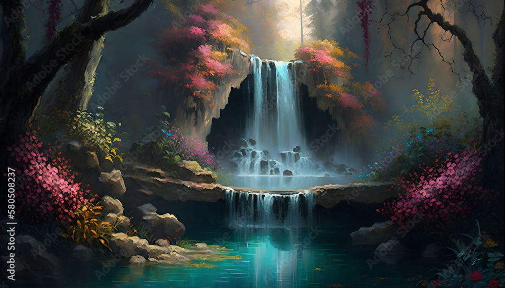 Fototapeta premium waterfall in the forest, generative AI