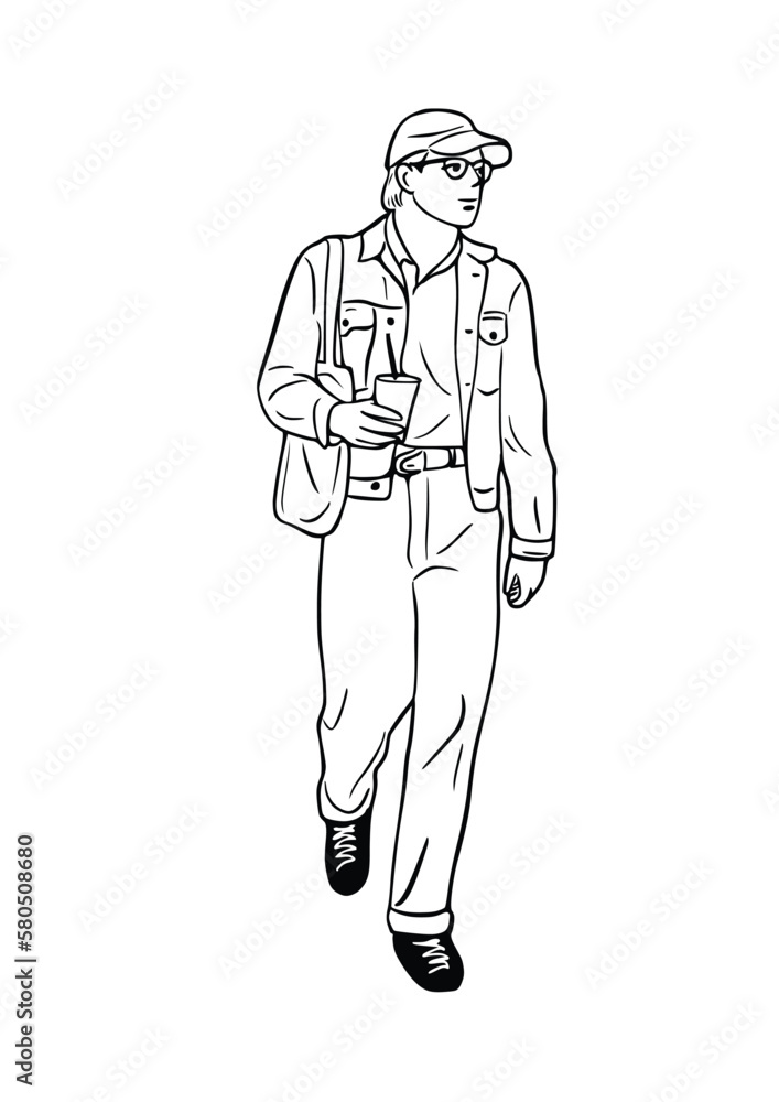 man walking casual style street wear man hand drawn art illustration man walking casual style street wear man hand drawn art illustration
