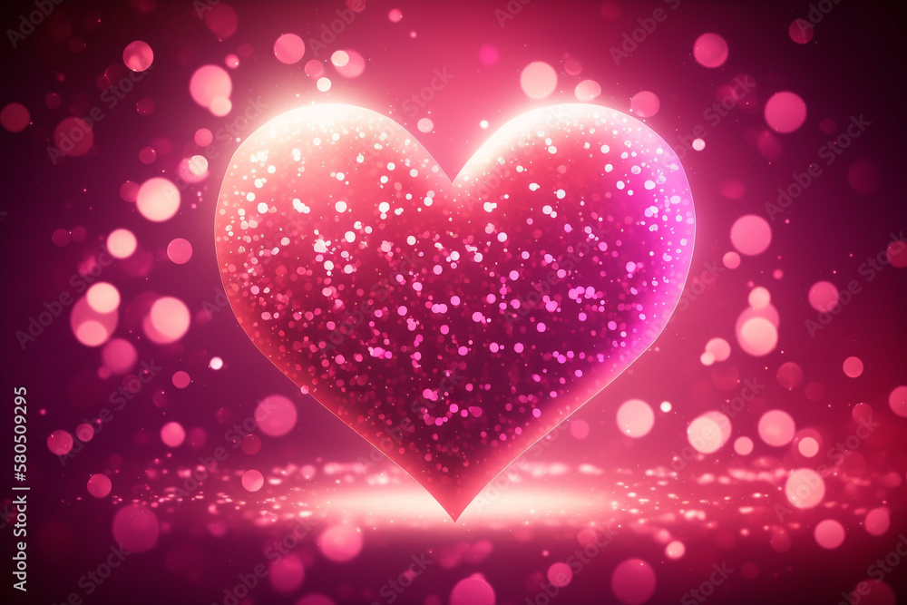 A pink heart with magical lights. Valentine card, love, or birthday concept in the romantic pink background made with Generative AI