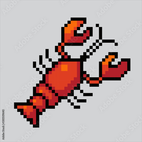 Pixel art lobster. Pixelated red lobster animal. sea lobster for the pixel art game and icon for website.