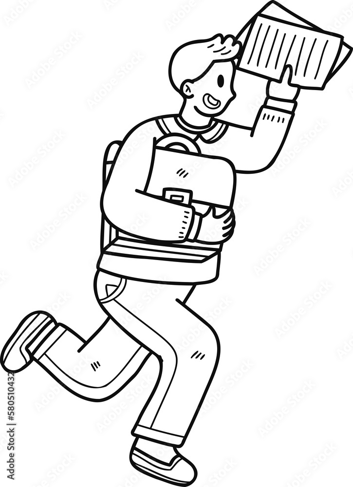 Young male businessman running to success illustration in doodle style Young male businessman running to success illustration in doodle style