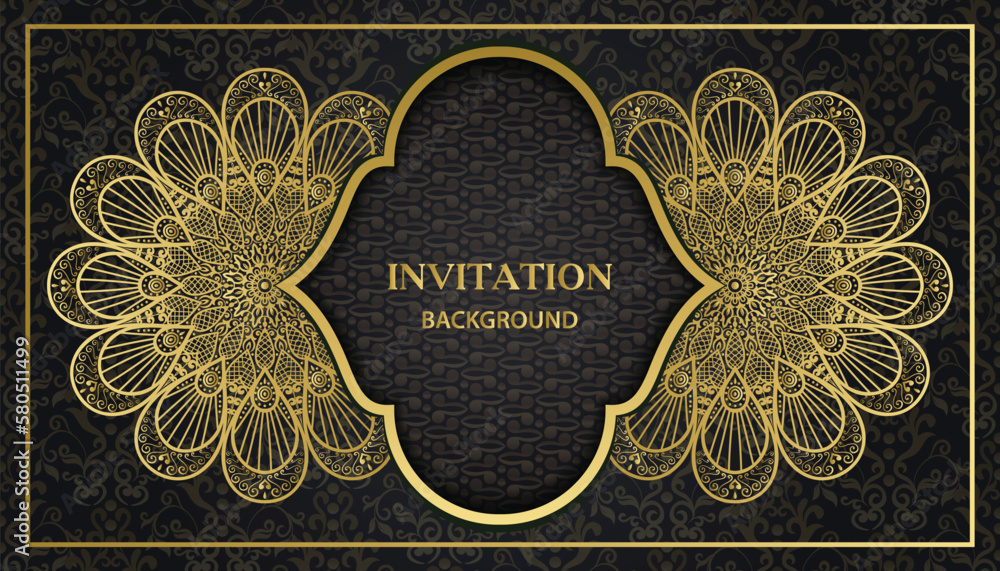 Decorative golden floral ornamental mandala design background. Arabesque style greeting and invitation card. Decoration, Decorative, Ornament, Ornamental, India, Indian, Arabic, Damask, Asian, Turkish Decorative golden floral ornamental mandala design background. Arabesque style greeting and invitation card. Decoration, Decorative, Ornament, Ornamental, India, Indian, Arabic, Damask, Asian, Turkish