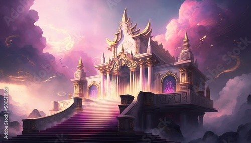 Paradise Religion Temple. Generative AI. © dimensdesign