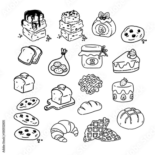 Bakery doodle with back and white outline