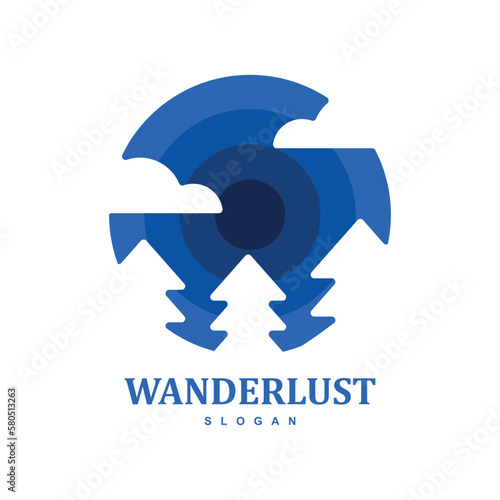 Blue circle pine wanderlust logo design