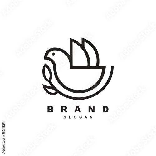 Outline luxury bird on branch or bird on nest logo design vector
