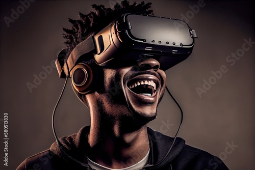 Young man wearing a virtual...