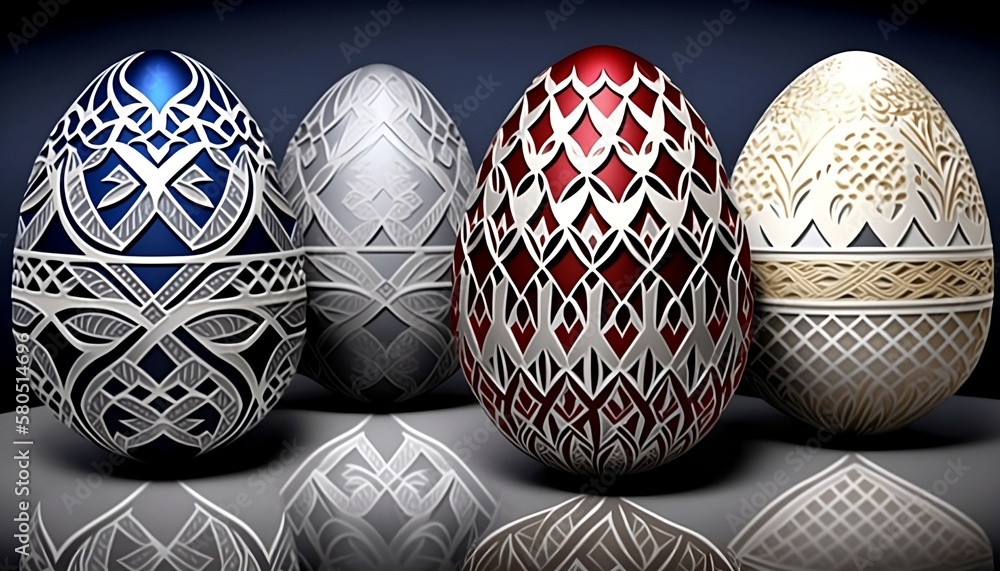 Blue, red, silver easter eggs, elegant. generative ai Blue, red, silver easter eggs, elegant. generative ai