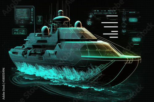 USA Warship or Battleship Infographic UI in HUD Style. Analysis And Diagnostics. Scan Automobile made with Generative AI