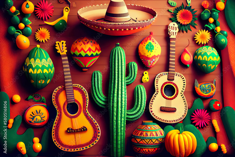 Surprising Beautiful mexican party decoration. Generative Ai