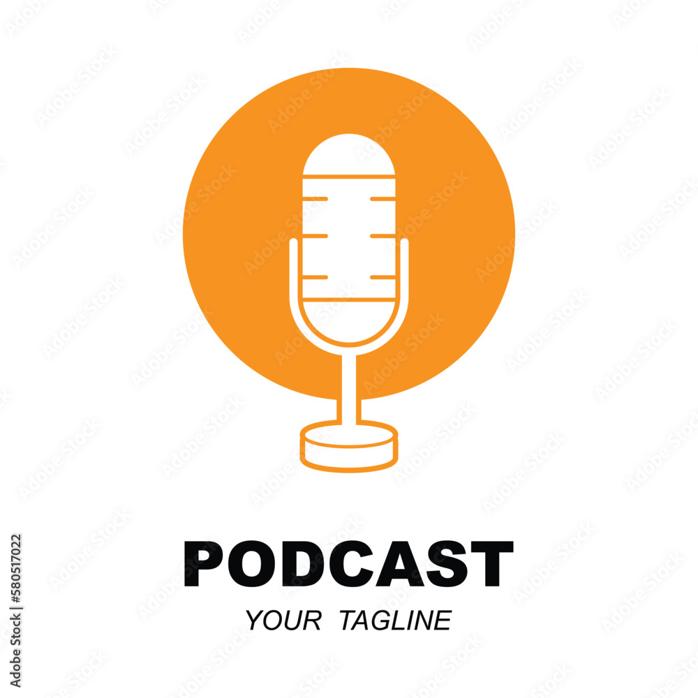 Podcast or Radio Logo design using Microphone and Headphone icon with slogan template Podcast or Radio Logo design using Microphone and Headphone icon with slogan template