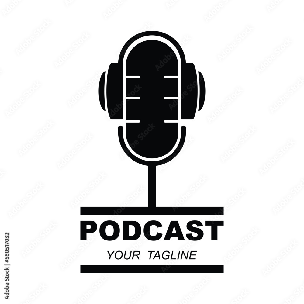 Podcast or Radio Logo design using Microphone and Headphone icon with slogan template Podcast or Radio Logo design using Microphone and Headphone icon with slogan template
