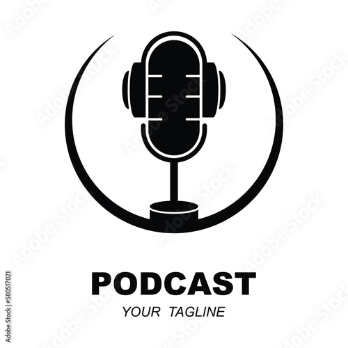 Podcast or Radio Logo design using Microphone and Headphone icon with slogan template