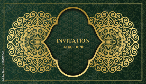 Decorative golden floral ornamental mandala design background. Arabesque style greeting and invitation card. Decoration, Decorative, Ornament, Ornamental, India, Indian, Arabic, Damask, Asian, Turkish