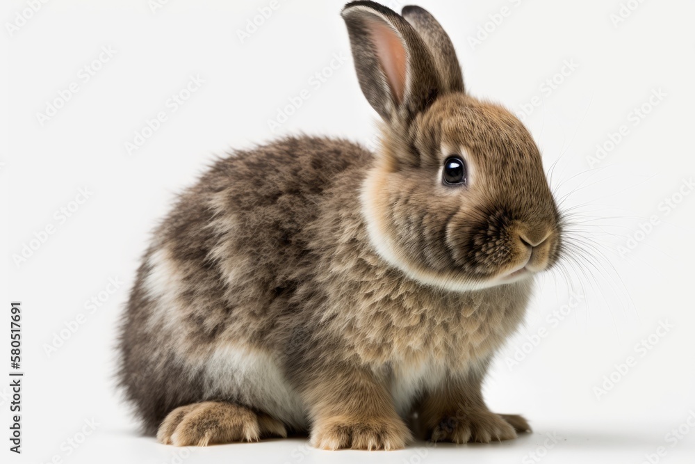 Four month old rabbit sitting on white background. Generative AI Four month old rabbit sitting on white background. Generative AI