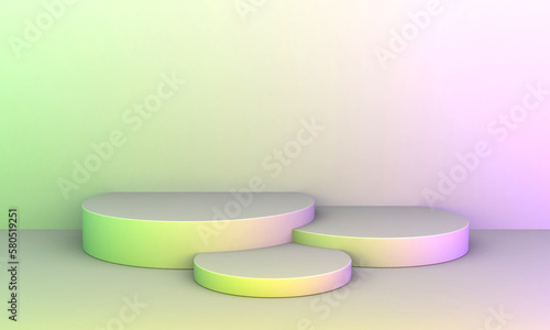 The background image has a green and pink podium