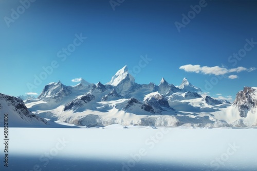 Experience the Majestic Beauty of Snowcapped Mountains with Breathtaking Scenic Views Against a Blue Sky, Generative AI.