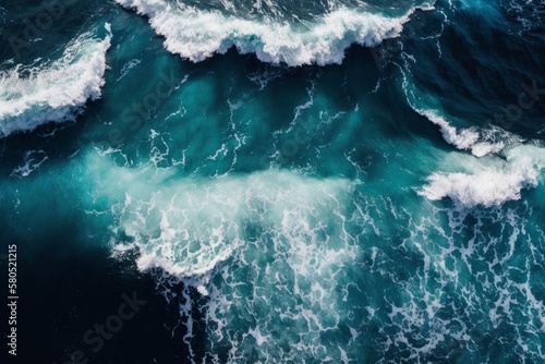 Captivating Blue Ocean Waves: A Breathtaking Top View of Nature's Majestic Beauty, Generative AI.