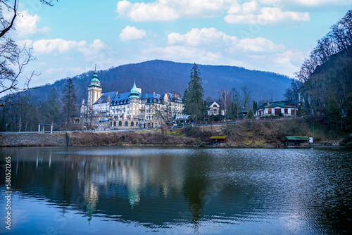 Принти на полотні Hámori lake in Miskolc Lillafüred with the palace castle and reflection near cit