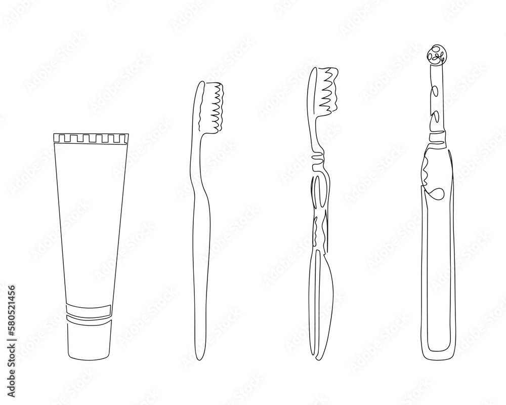 A set of toothbrushes in one line. Toothbrush and paste icons. Vector illustration A set of toothbrushes in one line. Toothbrush and paste icons. Vector illustration