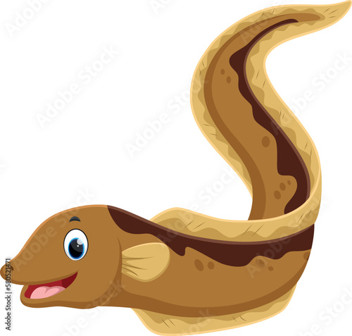 Cute cartoon eel isolated on white
