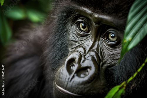 Mountain Gorilla up close in Uganda s Bwindi Impenetrable National Park. Generative AI