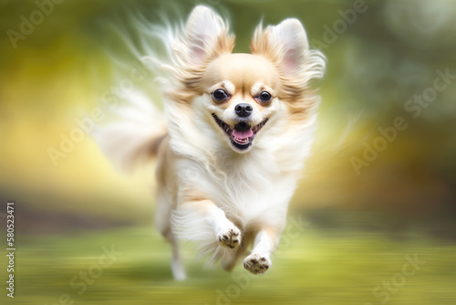 Chihuahua are a small breed of dog known for their energetic and playful nature, and they often enjoy running and playing in open spaces like parks. AI generative