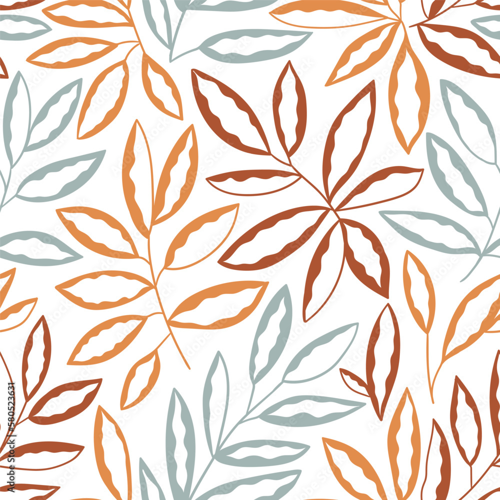 Vector leaf seamless pattern in hand-drawn style. Simple fabric design. Nature print.