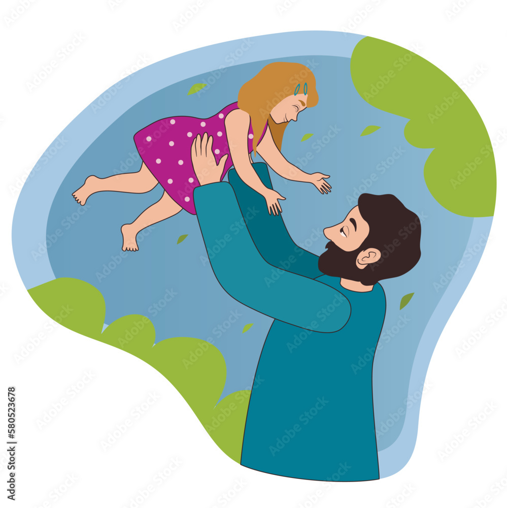 Obraz premium Happy father having fun with his daughter in park