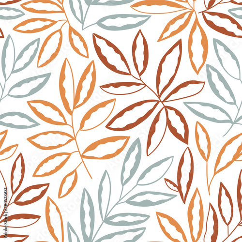 Vector leaf seamless pattern in hand-drawn style. Simple fabric design. Nature print.