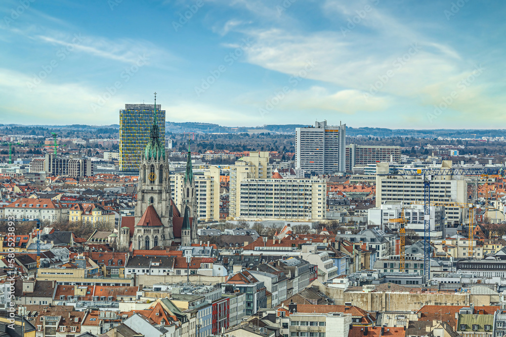 Obraz premium Aeral panorama cityscape view at munich city, bavaria, germany