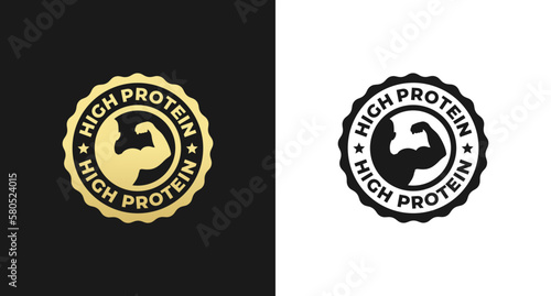 High Protein Stamp Vector or High Protein Label Isolated in Flat Style. High Protein Rubber Stamp. Label for high protein product with low calorie. Rubber stamp.