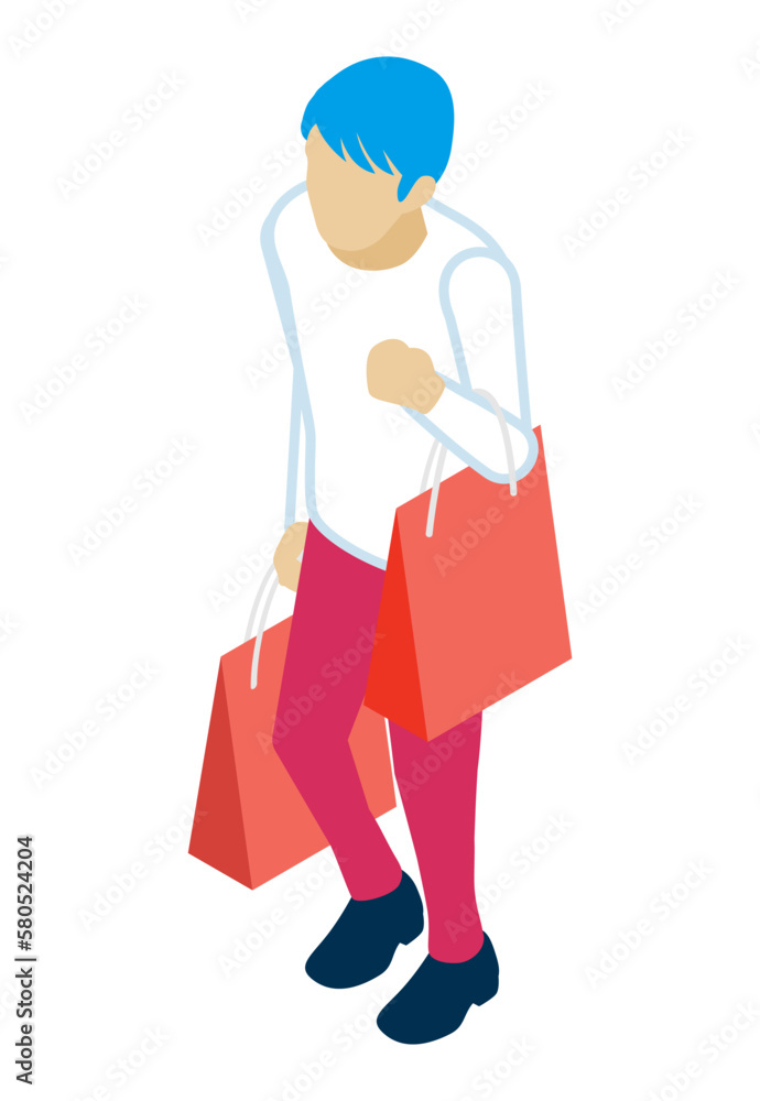 Young man holding two shopping bags with both hands - who wearing long sleeves shirts