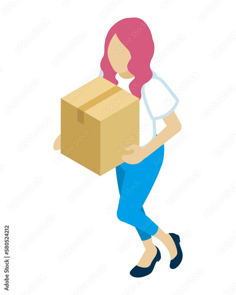 Young woman carries a cardboard box - who wearing short sleeves shirts Young woman carries a cardboard box - who wearing short sleeves shirts