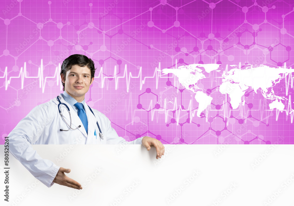 Doctor with banner Doctor with banner