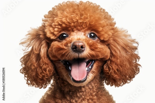 Portrait of a happy Toy Poodle, with a white background and no other objects. Generative AI © AkuAku
