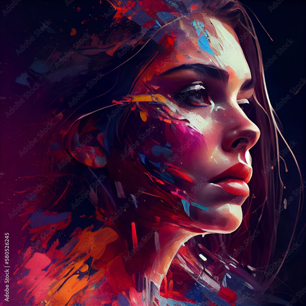 Naklejka premium Woman artistic paint - AI generated image - Unrelated to real people