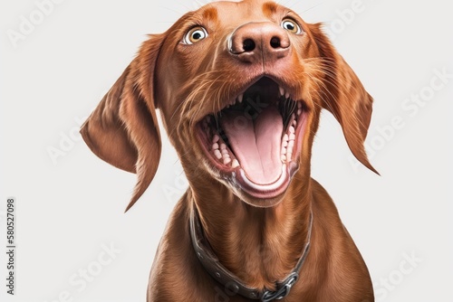 Wallpaper Mural Cute dog sticks out tongue. Viszla dog from Hungary on a white background. Generative AI Torontodigital.ca